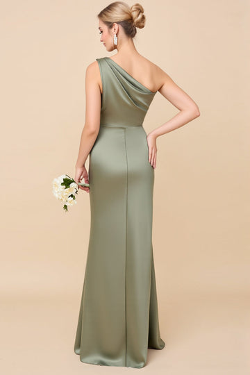 Robe de demoiselle d’honneur froncée en eucalyptus à une épaule